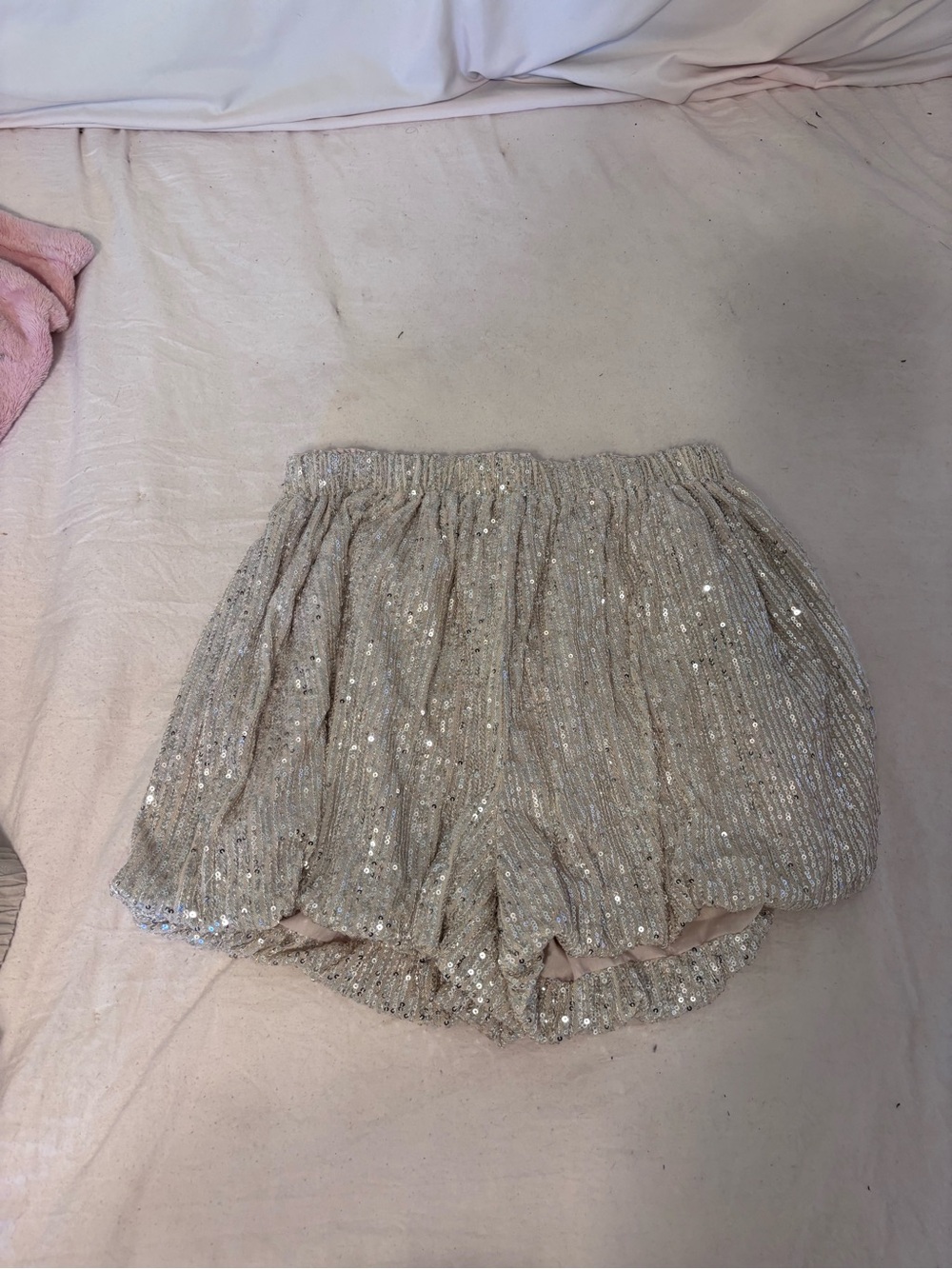 Endless Rose Sequin Bubble Shorts - Beige Cream